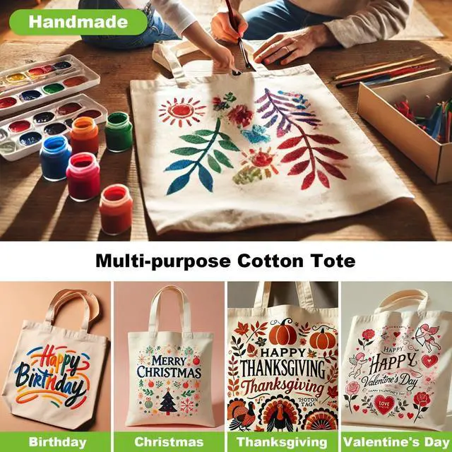 Alt view image 5 of 7 - Blank Canvas Tote Bags - 4 Pack Plain Cotton Totes with Handles | Reusable Grocery Totes for DIY Painting, Heat Transfer, Gifts, Events and Everyday Shopping