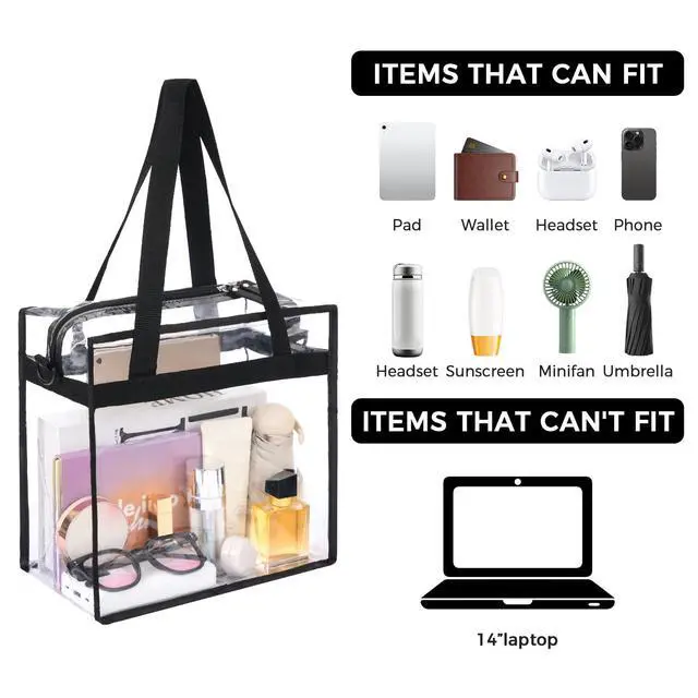 Alt view image 4 of 7 - Clear Bags Stadium Approved Clear Tote Bag with Zipper Closure Crossbody Shoulder Bag with Adjustable Strap(12 Inch X 12 Inch X 6 Inch,Black)