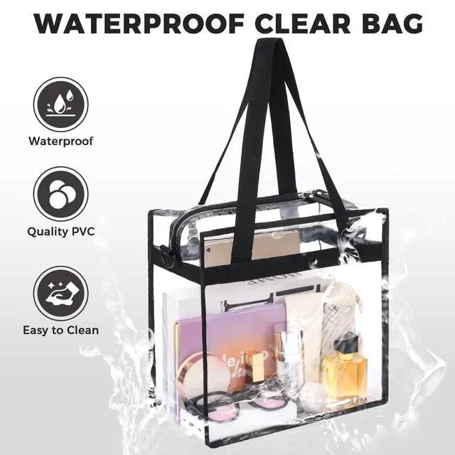 Alt view image 7 of 7 - Clear Bags Stadium Approved Clear Tote Bag with Zipper Closure Crossbody Shoulder Bag with Adjustable Strap(12 Inch X 12 Inch X 6 Inch,Black)