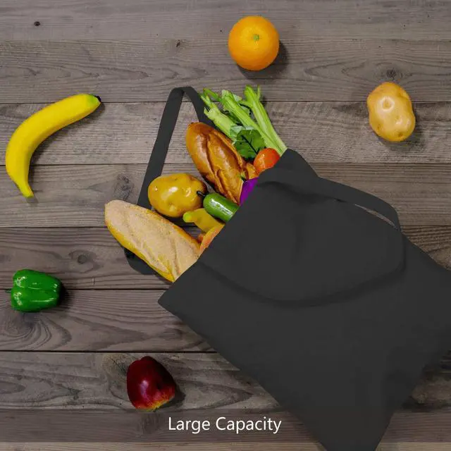 Alt view image 5 of 7 - 1-Pack Economical 16"x15" Black Cotton Tote Bag, Lightweight Medium Reusable Grocery Shopping Cloth Bag, Suitable for DIY, Advertising, Promotion, Gift, Activity