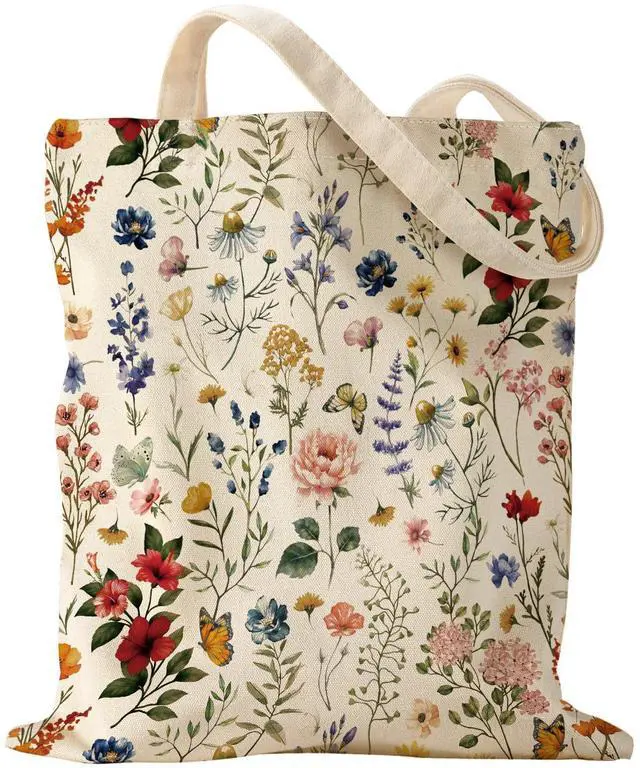 Main image of Aesthetic Canvas Tote Bag for Women, Flowering Shrub | Reusable Tote Shoulder Bag, Sturdy Cloth, Vacation, Shopping, Grocery, Work, Gym, Cute Design Daily Carry