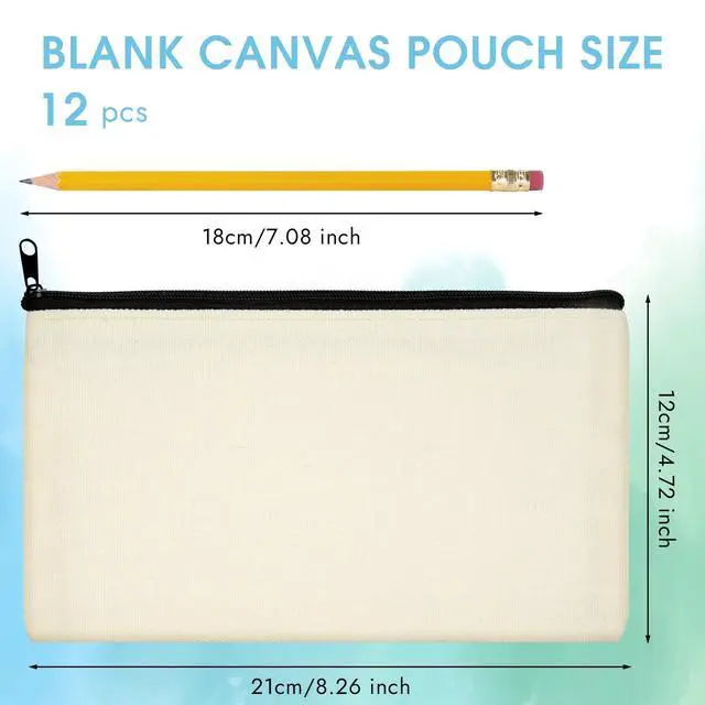 Alt view image 2 of 7 - 12 Pack Blank Canvas Pencil Pouches Bulk, Sublimation Zipper Bags for DIY | Small Multi-Purpose Canvas Bags with Zipper for Cosmetics, Travel, Travel Toiletries, Craft Projects, Organized 8.2" x 4.7"