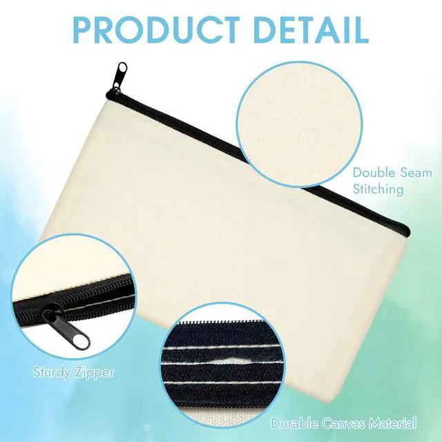 Alt view image 3 of 7 - 12 Pack Blank Canvas Pencil Pouches Bulk, Sublimation Zipper Bags for DIY | Small Multi-Purpose Canvas Bags with Zipper for Cosmetics, Travel, Travel Toiletries, Craft Projects, Organized 8.2" x 4.7"