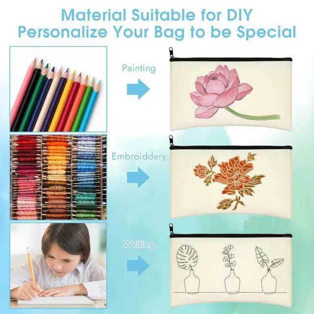Alt view image 4 of 7 - 12 Pack Blank Canvas Pencil Pouches Bulk, Sublimation Zipper Bags for DIY | Small Multi-Purpose Canvas Bags with Zipper for Cosmetics, Travel, Travel Toiletries, Craft Projects, Organized 8.2" x 4.7"