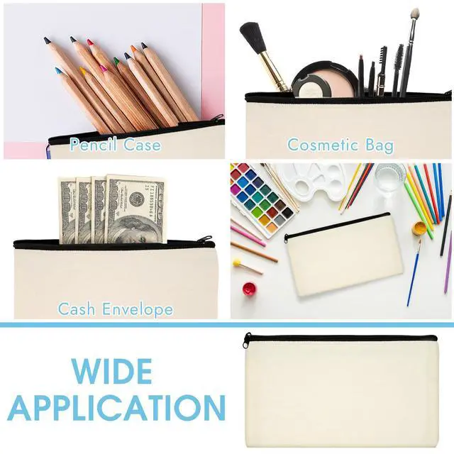 Alt view image 5 of 7 - 12 Pack Blank Canvas Pencil Pouches Bulk, Sublimation Zipper Bags for DIY | Small Multi-Purpose Canvas Bags with Zipper for Cosmetics, Travel, Travel Toiletries, Craft Projects, Organized 8.2" x 4.7"