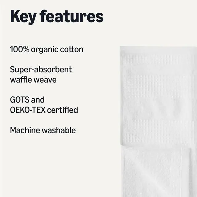 Alt view image 2 of 5 - Organic Cotton Waffle Kitchen Dish Cloths, Ultra Absorbent, Quick Drying, Lint-Free, 12 x1 2 inches, 6-Pack, White