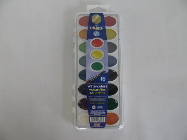 Alt view image 3 of 5 - Washable Semi-Moist Watercolors Oval Pan Set with Size 6 Paintbrush, Non-Refillable, 16 Assorted Colors, Pack of 1