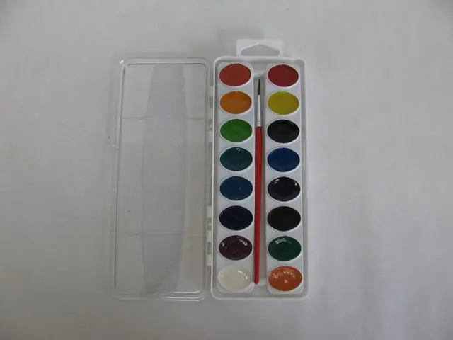 Alt view image 5 of 5 - Washable Semi-Moist Watercolors Oval Pan Set with Size 6 Paintbrush, Non-Refillable, 16 Assorted Colors, Pack of 1