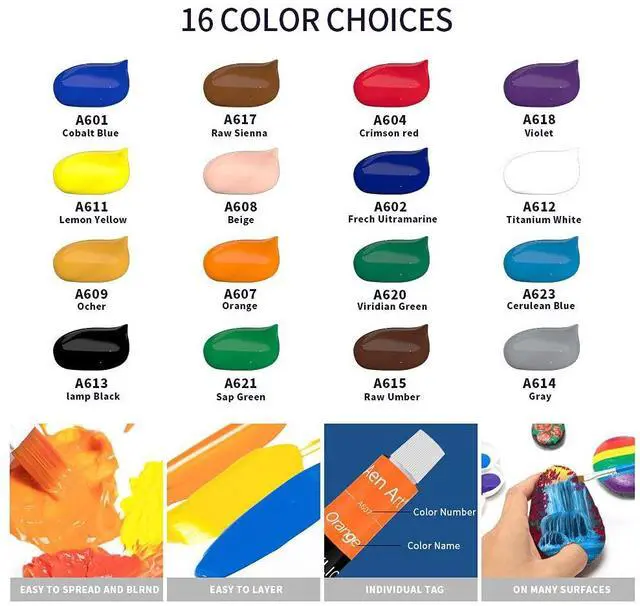 Alt view image 5 of 7 - Acrylic Paint Set for Pumpkin Painting, 16 Colors Painting Supplies for Canvas Wood Fabric Ceramic Crafts, Non Toxic&Rich Pigments for Beginners