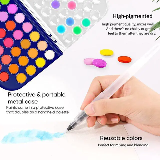 Alt view image 4 of 7 - Paint Set, 48 Colors Non-toxic Watercolor Paint with a Brush Refillable a Water Brush Pen and Palette, Washable Water Color Paints Sets for Kids, Adultsand Artists