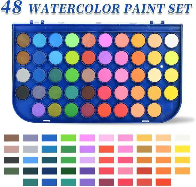 Alt view image 5 of 7 - Paint Set, 48 Colors Non-toxic Watercolor Paint with a Brush Refillable a Water Brush Pen and Palette, Washable Water Color Paints Sets for Kids, Adultsand Artists