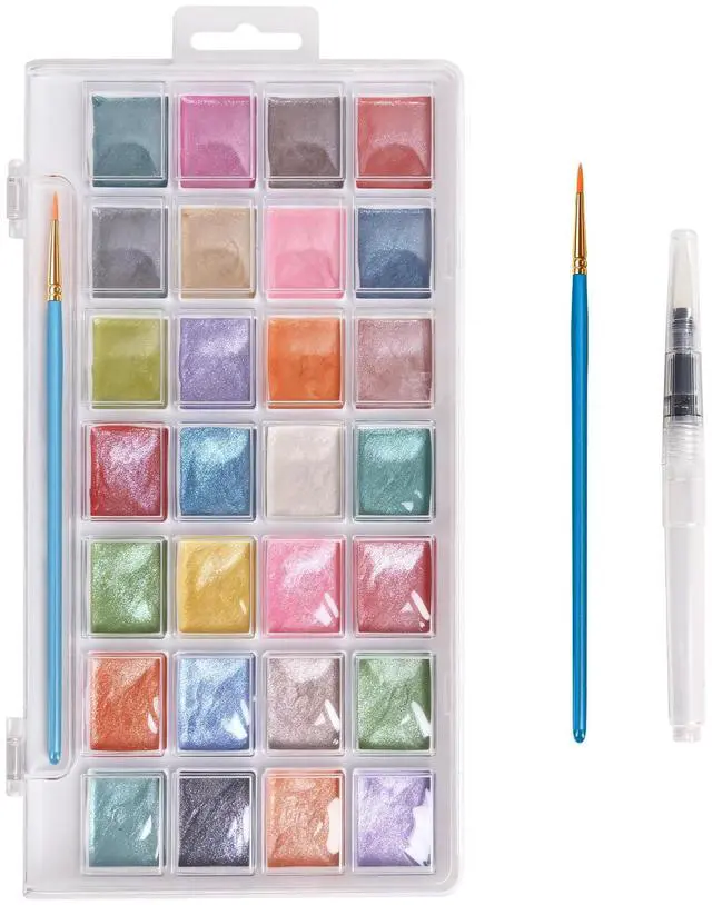 Main image of 28 Metallic Colors Washable Watercolor Paint Set, with 3 Brushes Pen | watercolor palette, Non-toxic Water Color Paints Sets for Kids, Adults Artists Students Beginner,Travel Watercolor Set