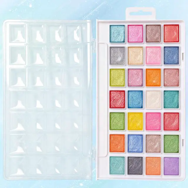 Alt view image 2 of 7 - 28 Metallic Colors Washable Watercolor Paint Set, with 3 Brushes Pen | watercolor palette, Non-toxic Water Color Paints Sets for Kids, Adults Artists Students Beginner,Travel Watercolor Set