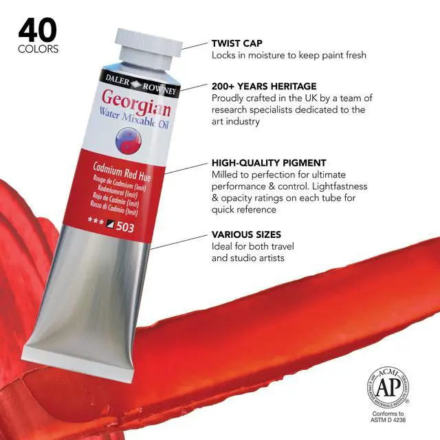 Alt view image 3 of 7 - Georgian Water Mixable Oil Paint Cadmium Red Hue 37ml Tube - Art Paints for Canvas Paper and More - Oil Painting Supplies for Artists and Students - Artist Oil Paint for Any Skill Set