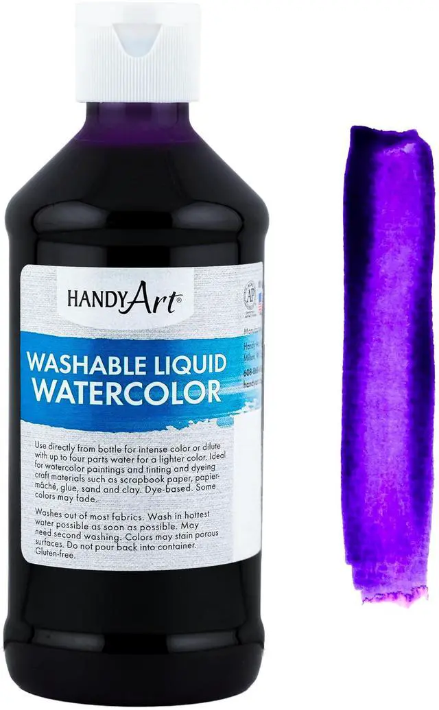Main image of Washable Liquid Watercolor Paint, Purple, 8 oz Bottle | Ready to Use Concentrated Dye-Based Liquid, Deep Color Strength, Dilute with Water, Certified Safe AP Non-Toxic, Made in USA