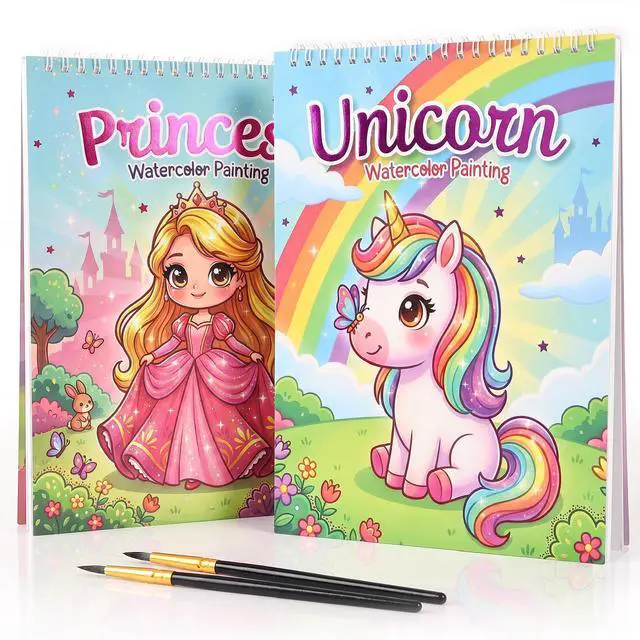 Main image of Fun Watercolor Books for Kids and Toddlers - Set of 2 Paint by Number Books | Creative Arts and Crafts Kit for Girls Ages 3-8 for Hours of Creative Fun - The Perfect Water Painting & Coloring Activity