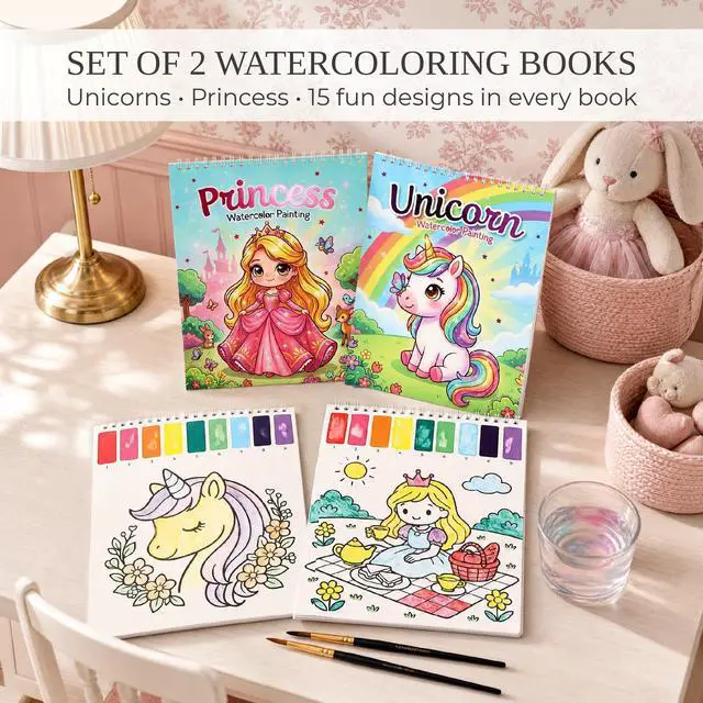 Alt view image 2 of 7 - Fun Watercolor Books for Kids and Toddlers - Set of 2 Paint by Number Books | Creative Arts and Crafts Kit for Girls Ages 3-8 for Hours of Creative Fun - The Perfect Water Painting & Coloring Activity