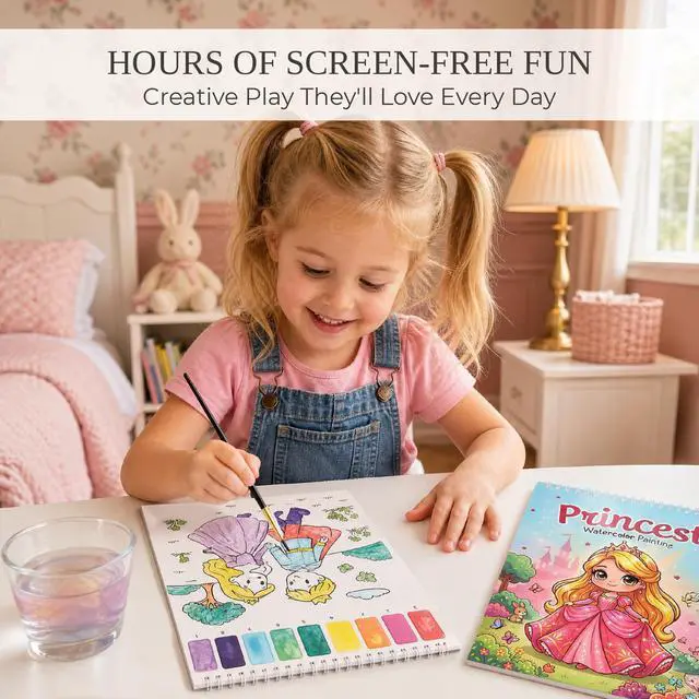 Alt view image 3 of 7 - Fun Watercolor Books for Kids and Toddlers - Set of 2 Paint by Number Books | Creative Arts and Crafts Kit for Girls Ages 3-8 for Hours of Creative Fun - The Perfect Water Painting & Coloring Activity