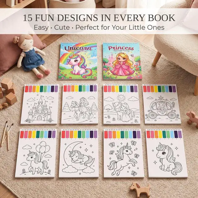 Alt view image 6 of 7 - Fun Watercolor Books for Kids and Toddlers - Set of 2 Paint by Number Books | Creative Arts and Crafts Kit for Girls Ages 3-8 for Hours of Creative Fun - The Perfect Water Painting & Coloring Activity