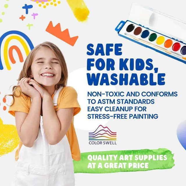 Alt view image 2 of 7 - 8 Color Bulk Watercolors with Wood Brushes, 1 Pack