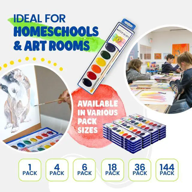 Alt view image 4 of 7 - 8 Color Bulk Watercolors with Wood Brushes, 1 Pack