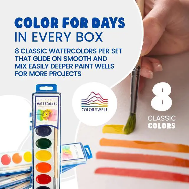 Alt view image 6 of 7 - 8 Color Bulk Watercolors with Wood Brushes, 1 Pack