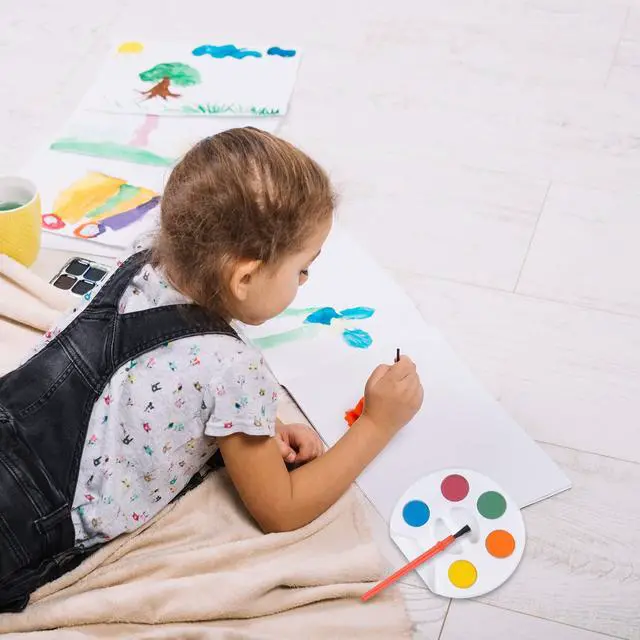 Alt view image 5 of 5 - Mini Watercolor Kids Paint Set - (Bulk Pack of 12) - 5 Watercolor Paints, Palette Tray and Painting Brush, for Art Party Favors, Kids Prizes and Paint Party Supplies