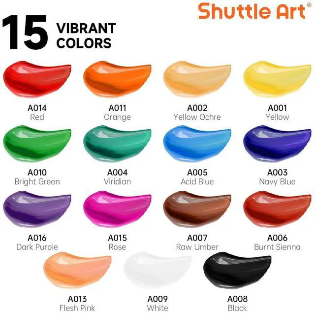 Alt view image 2 of 7 - Acrylic Paint Set, 15 x 12ml Tubes Artist Quality Non Toxic Rich Pigments Colors Perfect for Kids Adults Beginners Artists Painting on Canvas Wood Clay Fabric Ceramic Crafts