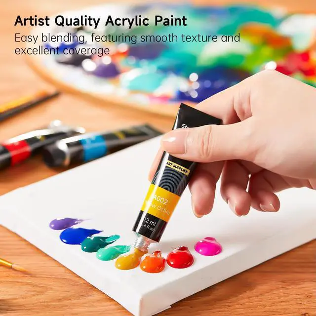 Alt view image 4 of 7 - Acrylic Paint Set, 15 x 12ml Tubes Artist Quality Non Toxic Rich Pigments Colors Perfect for Kids Adults Beginners Artists Painting on Canvas Wood Clay Fabric Ceramic Crafts