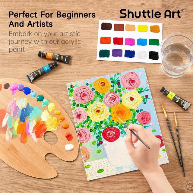 Alt view image 5 of 7 - Acrylic Paint Set, 15 x 12ml Tubes Artist Quality Non Toxic Rich Pigments Colors Perfect for Kids Adults Beginners Artists Painting on Canvas Wood Clay Fabric Ceramic Crafts