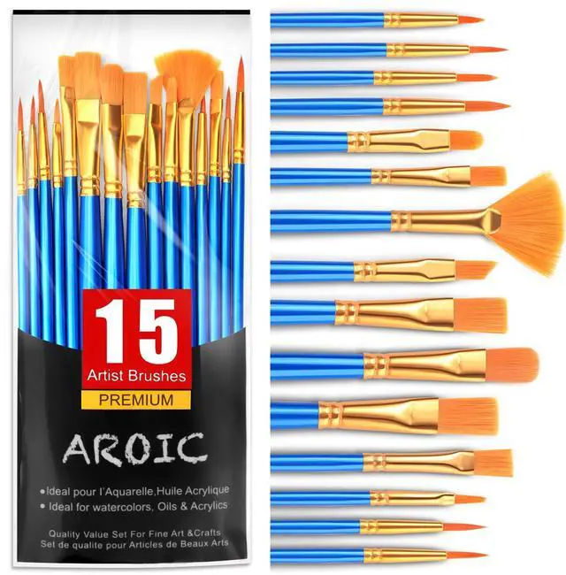 Main image of Acrylic Paint Brush Set, 15 pcs Nylon Hair Paint Brushes | All Purpose Oil Watercolor Face Body Rock Painting Artist, Small Painting Brush Kits for Kids Adult Drawing