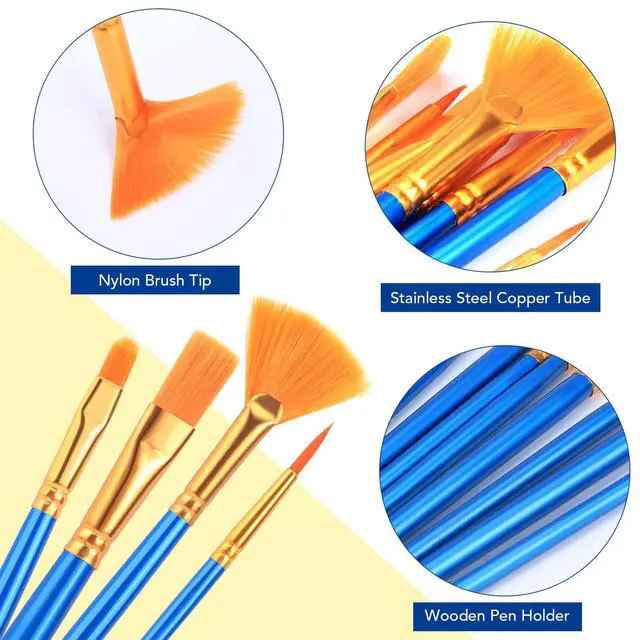 Alt view image 3 of 7 - Acrylic Paint Brush Set, 15 pcs Nylon Hair Paint Brushes | All Purpose Oil Watercolor Face Body Rock Painting Artist, Small Painting Brush Kits for Kids Adult Drawing