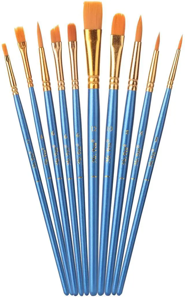 Main image of Acrylic Paint Brushes Set, 10 Pack, Round & Pointed Tip | Nylon Hair Artist Brushes for Watercolor, Oil, Rock, Face, Nail, Miniature, Canvas, Detailing, Drawing, Art Supplies
