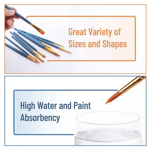 Alt view image 4 of 7 - Acrylic Paint Brushes Set, 10 Pack, Round & Pointed Tip | Nylon Hair Artist Brushes for Watercolor, Oil, Rock, Face, Nail, Miniature, Canvas, Detailing, Drawing, Art Supplies