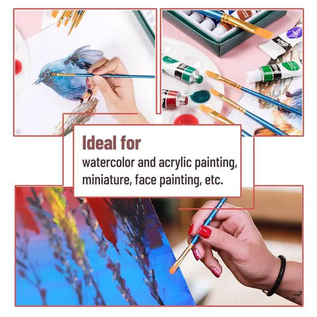 Alt view image 7 of 7 - Acrylic Paint Brushes Set, 10 Pack, Round & Pointed Tip | Nylon Hair Artist Brushes for Watercolor, Oil, Rock, Face, Nail, Miniature, Canvas, Detailing, Drawing, Art Supplies