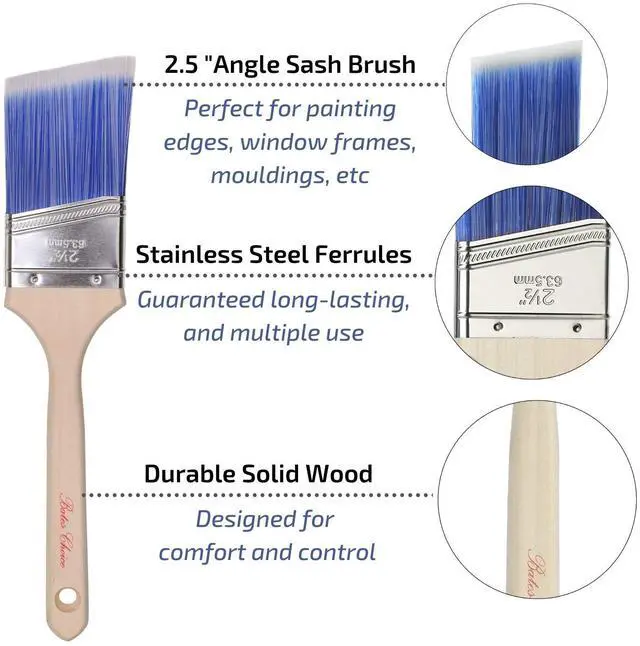 Alt view image 3 of 7 - 2 Pack, Wood Handle, Paint Brushes Set, Professional House, Trim, Sash Paint Brush