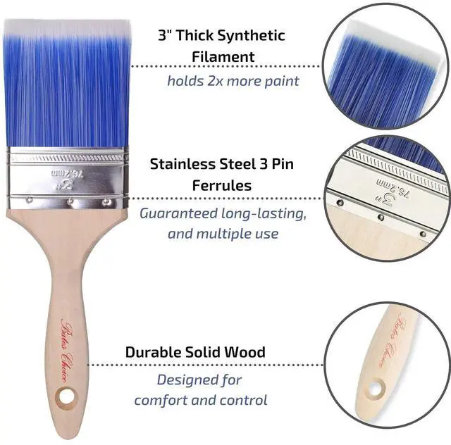 Alt view image 4 of 7 - 2 Pack, Wood Handle, Paint Brushes Set, Professional House, Trim, Sash Paint Brush