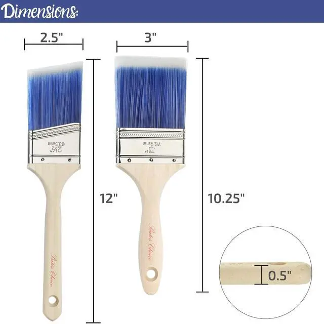 Alt view image 5 of 7 - 2 Pack, Wood Handle, Paint Brushes Set, Professional House, Trim, Sash Paint Brush