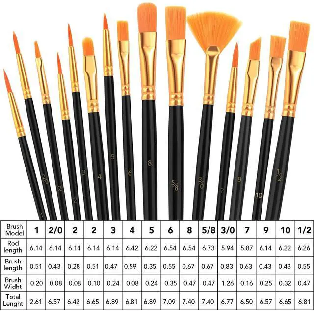 Alt view image 2 of 7 - Acrylic Paint Brush Set,1pack/15pcs Nylon Hair Acrylic Painting Brush | Watercolor Rock Face Painting Brush, Artist Craft Brush Supplies, Paint Brush Set For All Purposes Children Adult painting