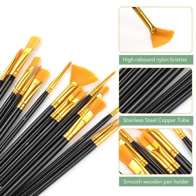 Alt view image 3 of 7 - Acrylic Paint Brush Set,1pack/15pcs Nylon Hair Acrylic Painting Brush | Watercolor Rock Face Painting Brush, Artist Craft Brush Supplies, Paint Brush Set For All Purposes Children Adult painting