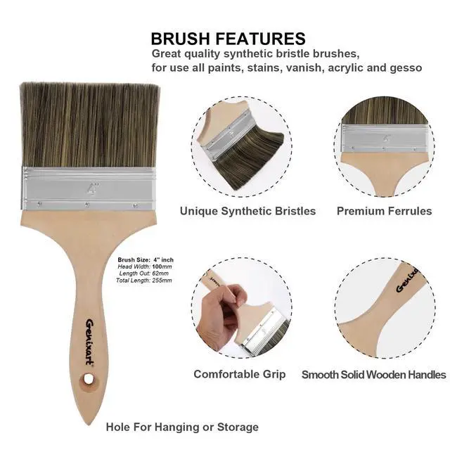 Alt view image 5 of 7 - Double Thick Chip Paint Brush, Wood Stain Brush for Fence, 4 Inch | Outdoor Masonry Paintbrush for Decking, Fencing, Staining, Varnish, Paste, Limewash, Emulsion - Synthetic Bristle