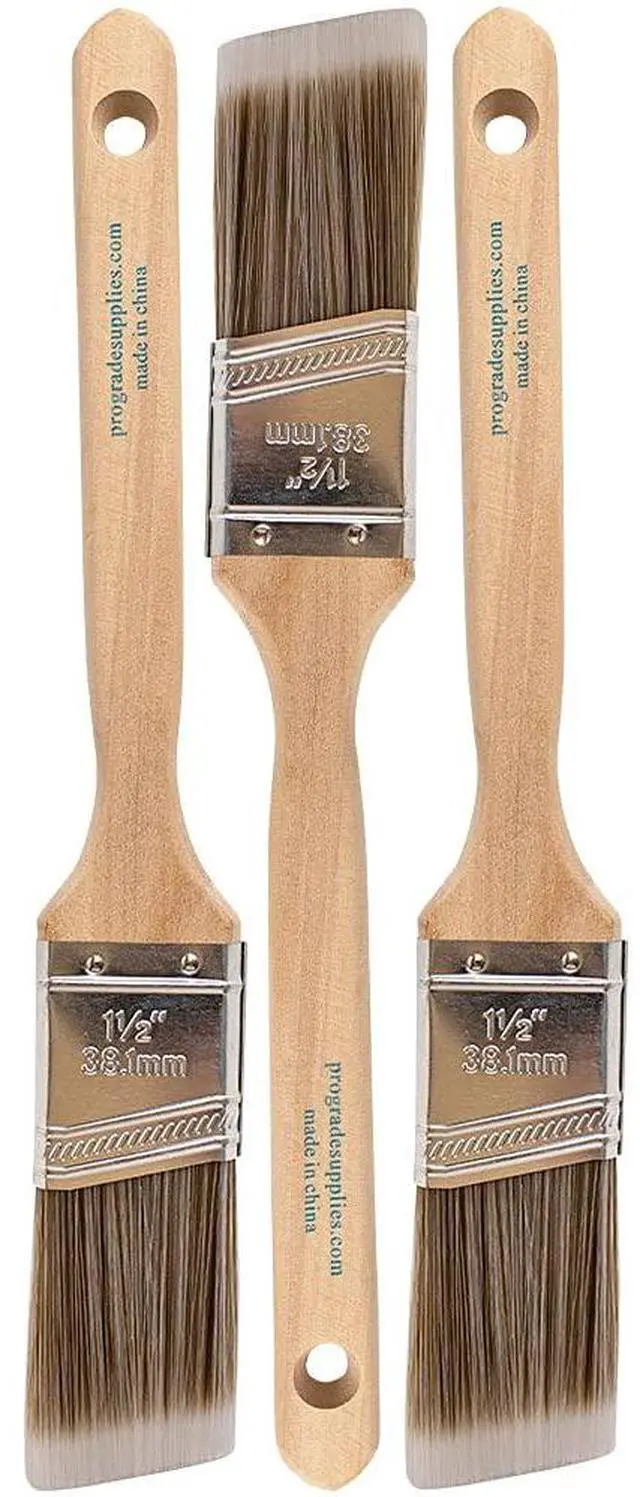 Main image of Angled Paint Brushes, 1.5 Inch Paint Brush Set for Trim, 3 Pc | Interior & exterior | Furniture, cabinets, doors & fences | Latex & oil-based | Medium stiff bristles, softwood handles