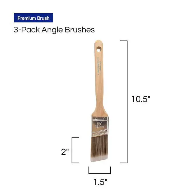 Alt view image 4 of 5 - Angled Paint Brushes, 1.5 Inch Paint Brush Set for Trim, 3 Pc | Interior & exterior | Furniture, cabinets, doors & fences | Latex & oil-based | Medium stiff bristles, softwood handles