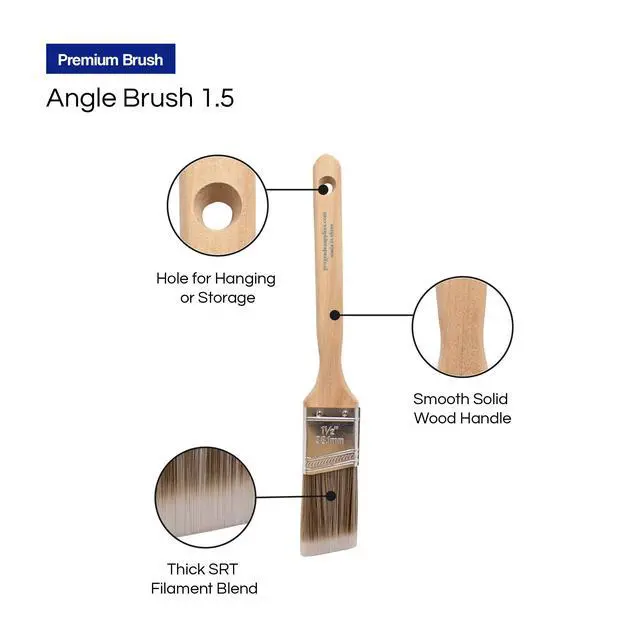 Alt view image 5 of 5 - Angled Paint Brushes, 1.5 Inch Paint Brush Set for Trim, 3 Pc | Interior & exterior | Furniture, cabinets, doors & fences | Latex & oil-based | Medium stiff bristles, softwood handles