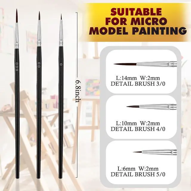Alt view image 4 of 7 - Tiny Detail Paint Brushes 30 Pcs Fine Paint Brushes Set with 3 Size #0#00#000 Liner Brush for Miniature 40k Model Crafts Watercolor Acrylics Oil