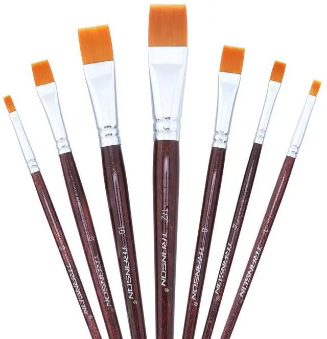 Main image of Flat Paint Brush Set 7pcs for Acrylic Watercolor Gouache Oil and Body Painting