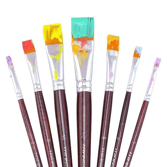 Alt view image 2 of 6 - Flat Paint Brush Set 7pcs for Acrylic Watercolor Gouache Oil and Body Painting