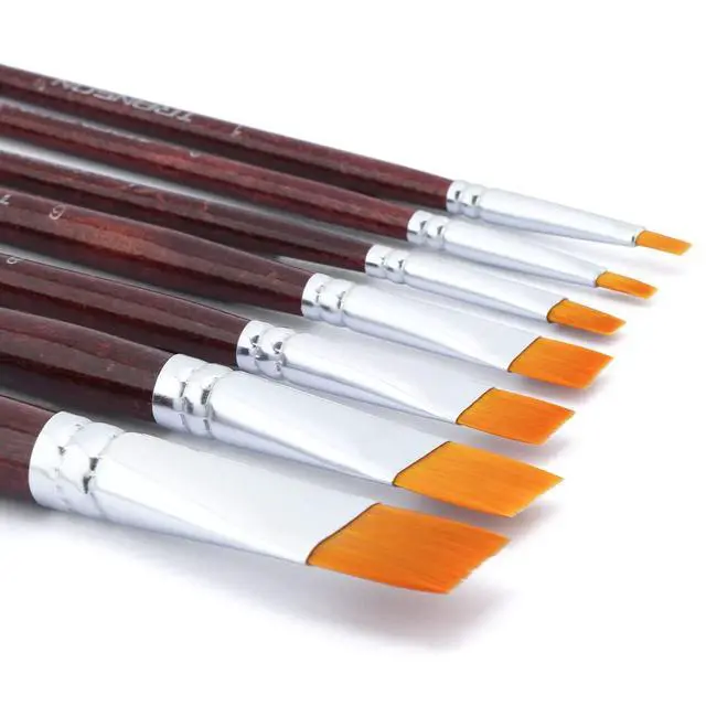 Alt view image 3 of 6 - Flat Paint Brush Set 7pcs for Acrylic Watercolor Gouache Oil and Body Painting