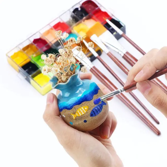 Alt view image 5 of 6 - Flat Paint Brush Set 7pcs for Acrylic Watercolor Gouache Oil and Body Painting