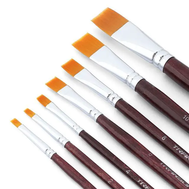 Alt view image 6 of 6 - Flat Paint Brush Set 7pcs for Acrylic Watercolor Gouache Oil and Body Painting